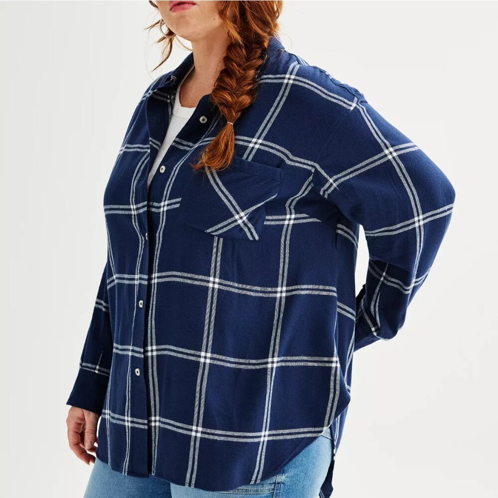 Plus Size Sonoma Goods For Life® Oversized Boyfriend Flannel Shirt Size 2x NWT
